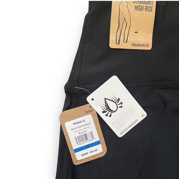 NWT Women's Reebok Training Straight High Rise Black Workout Run Yoga Pants XS - Picture 3 of 7